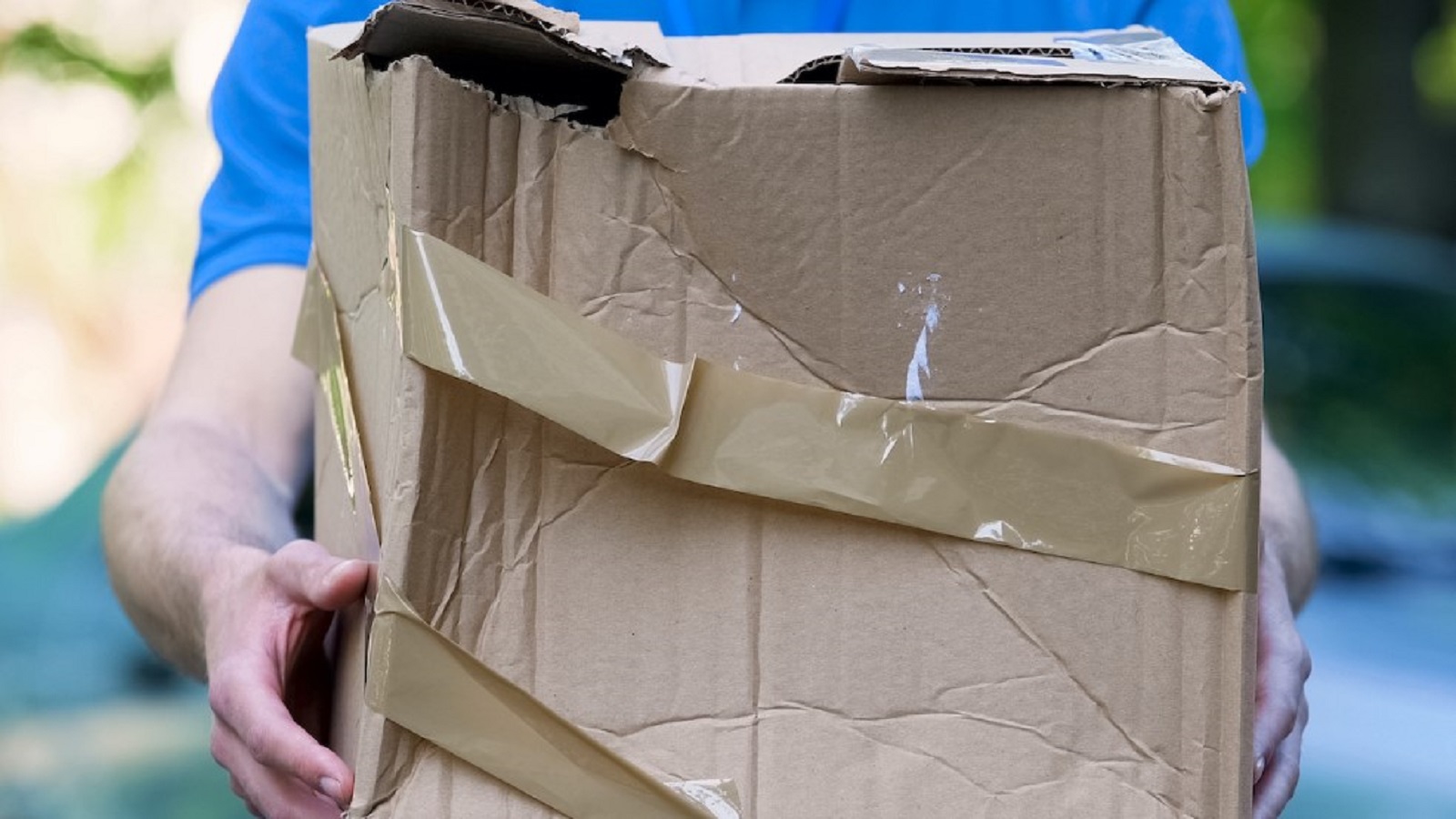 A damaged package is being shipped